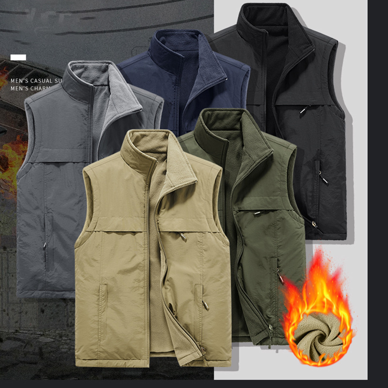 Invierno transfronterizo de lana de dos lados para hombres abrazadera de caballo para vestir el ocio grueso chaleco chaqueta ropa de trabajo chaleco personalizado