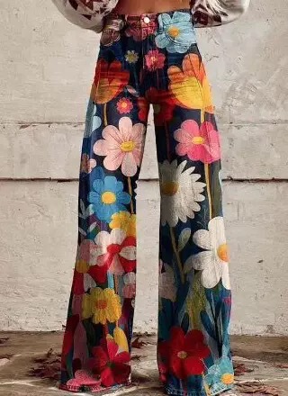 爆款外贸速卖通ebay欧美大码女休闲裤 薄款仿牛仔裤 阔腿微喇裤|undefined