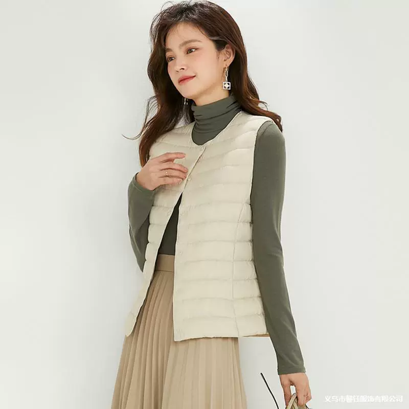 2024女式90绒女装圆领V领轻便园织带内胆羽绒服背心坎肩马甲大码