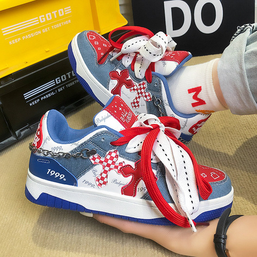 New Style National Trend Niche Hong Kong Style Men's and Women's Couple Skate Shoes Instagram Popular Versatile Double Shoelace Fashion Little White Shoes