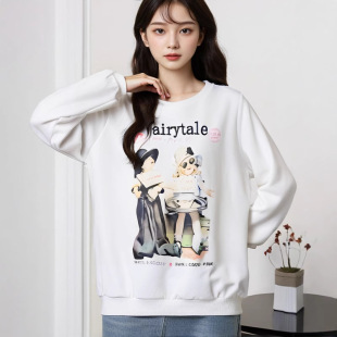 300 Jin plus size Women's chubby girl Cartoon Printed Long Sleeve Sweatshirt 2024 Late Autumn New Loose Joker Top