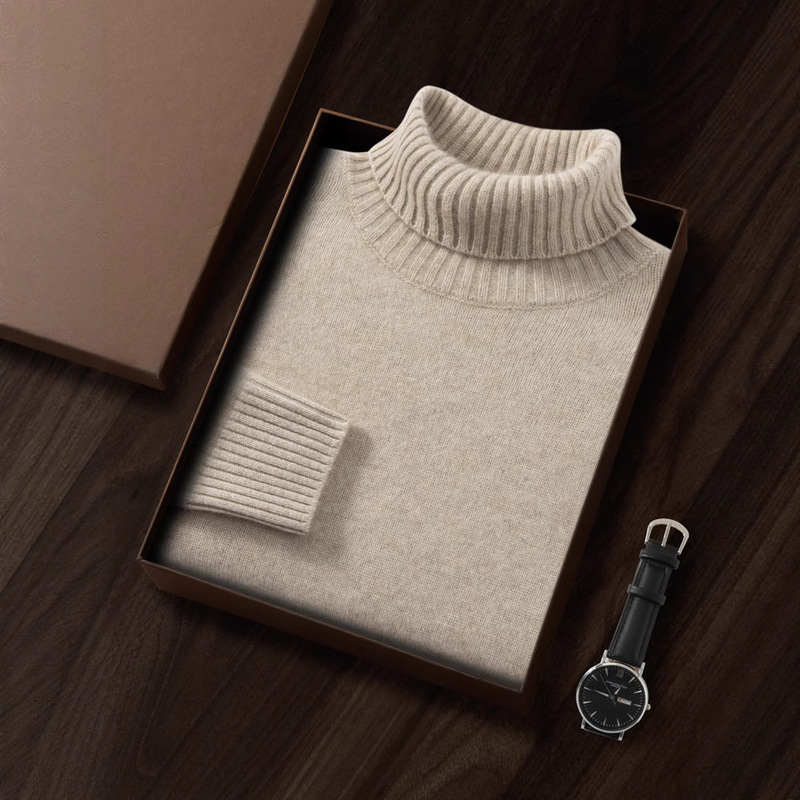 Autumn and Winter New High-Collar Cashmere Sweater for Middle-Aged Men, 2-Ply Thick Loose Sweater, Cross-Border Original Factory Surplus