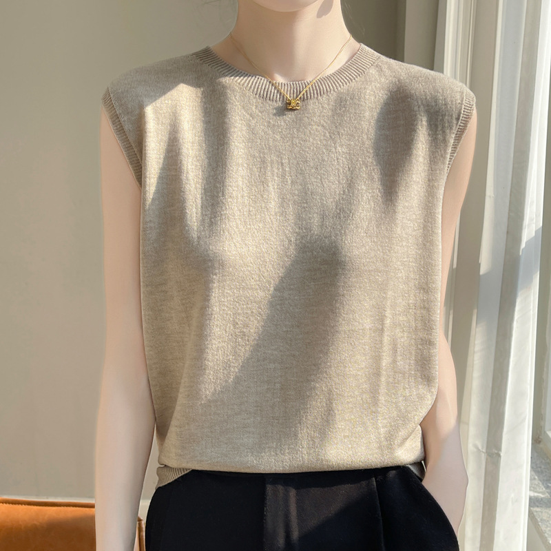 First-line ready-to-wear worsted wool round neck vest women's undershirt spring and summer new casual sleeveless knitted top