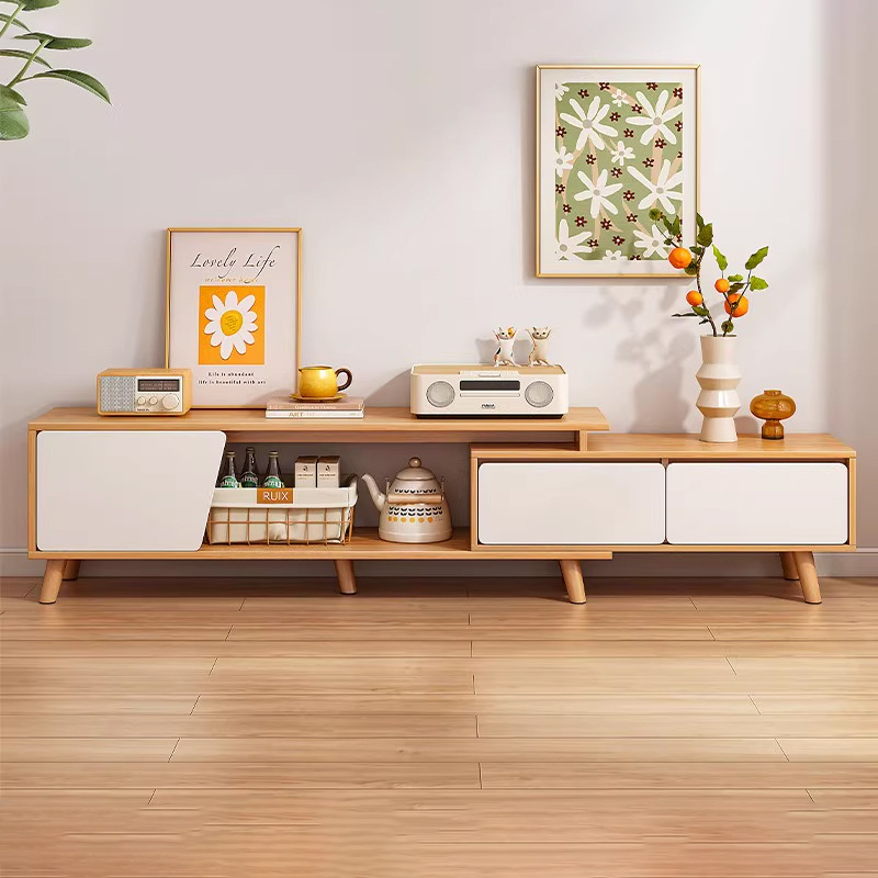 Tv Cabinet Simple Modern Small Apartment Solid Wood Leg Coffee Table Tv Cabinet Combination Nordic Retractable Tv Cabinet Living Room