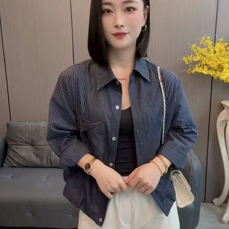 一件代发直播爆款拼接牛仔衬衫外套2025秋季新品时尚百搭宽松上衣|undefined