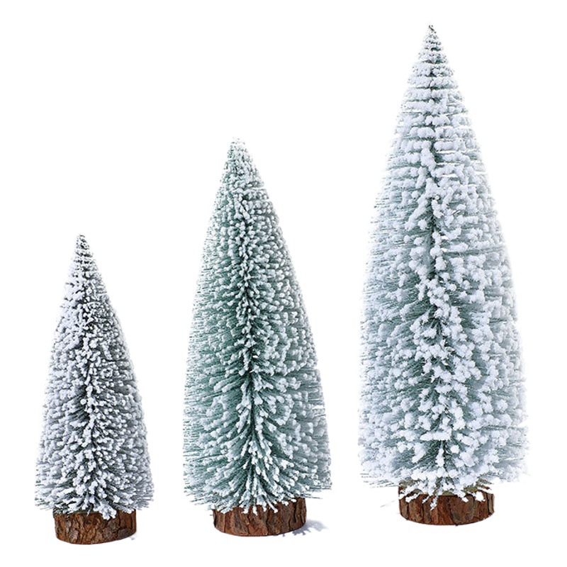 Nueva decoración de Navidad pegajoso mini nieve árbol de Navidad decoración de escritorio flocado nieve Pino escena diseño artículos de regalo