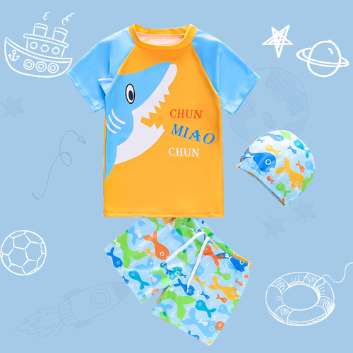 Children's swimwear set, unisex two-piece swimsuit for 1-5 year old kids, wholesale cartoon swimwear