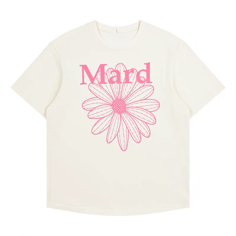 韓国マルディトレンディな半袖フラワープリントゴールドハイシルバー夏ラウンドネック純綿ルーズTシャツトップトレンディ|undefined