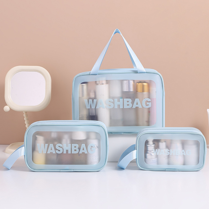 PU 透明 3 ピース化粧品トイレタリーバッグ大容量 PVC 半透明つや消しトイレタリーポータブル収納袋女性のための|undefined