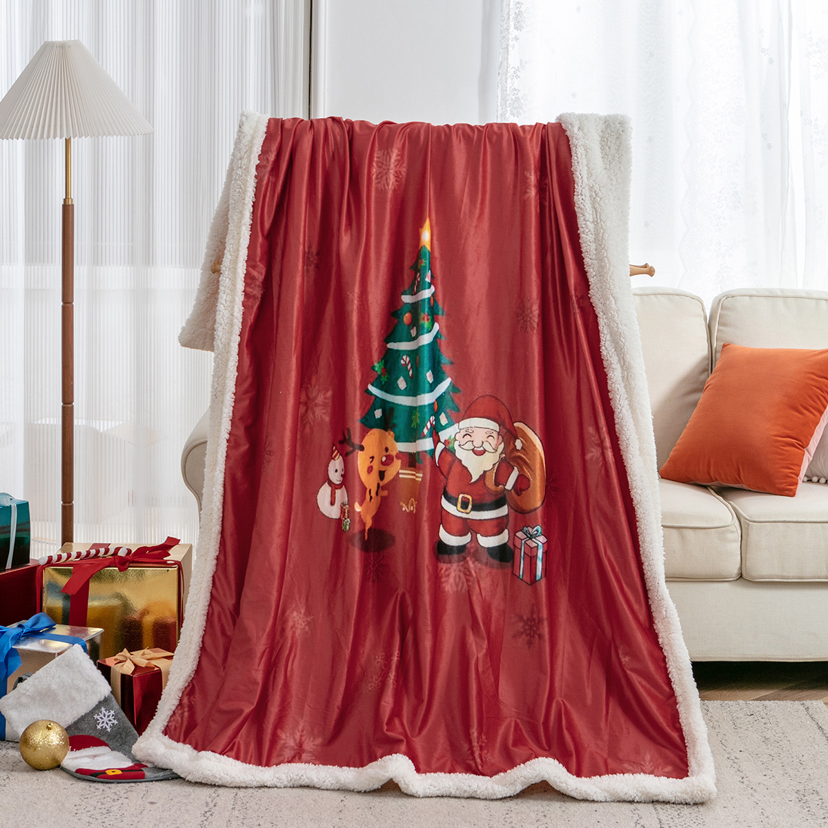 圣誕系列新款外貿(mào)出口亞馬遜速賣通秋冬超柔保暖雙面絨羊羔絨毯