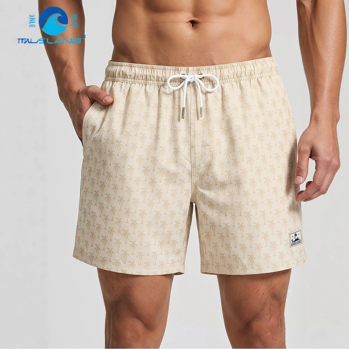 Source factory, cross-border, quick-drying beach shorts for men, loose fit, printed, five-point multi-color shorts, elastic triangle lining.