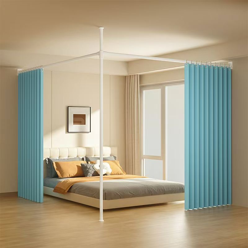 Instalación simple dormitorio alquiler cortina de partición sin agujeros cortina de sombra en forma de L cama de división interior salón de belleza