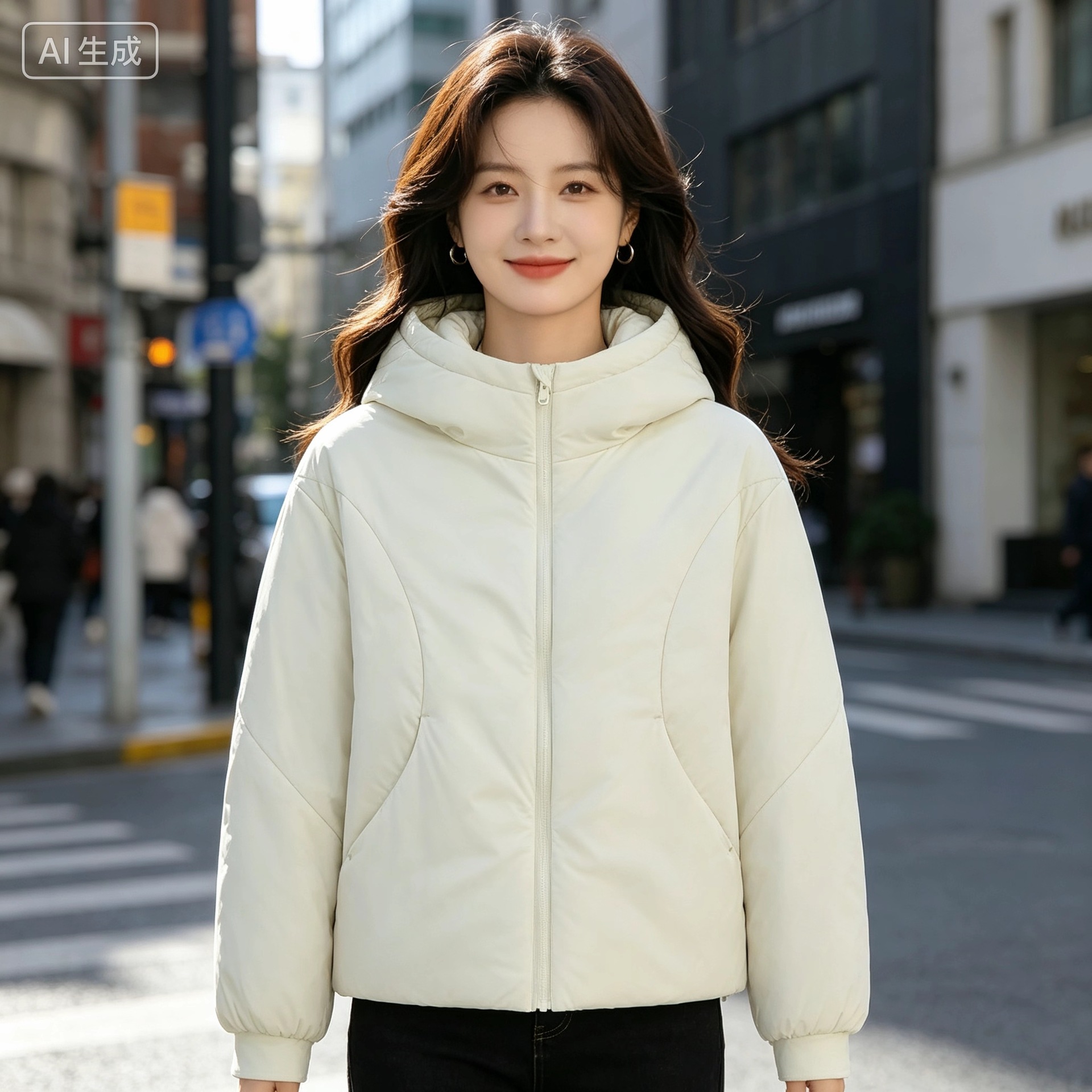 Wholesale Lulu-style lightweight warm cotton jacket for girls, short hooded cotton coat, ultra-light, cold-proof, windproof
