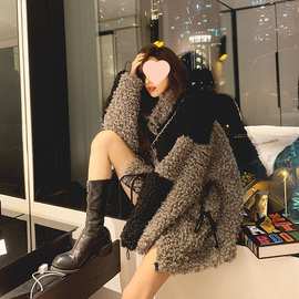 澳洲羊圈绒慵懒风外套女潮ins冬季颗粒羊羔毛韩版加棉衣加厚大码