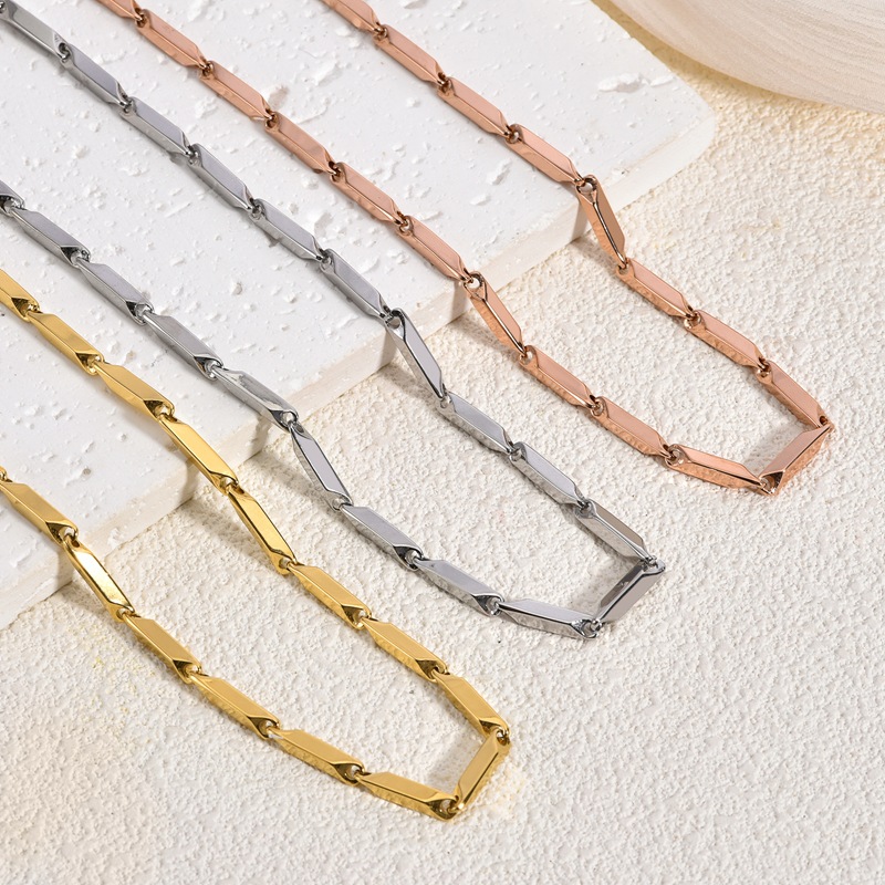 New Popular Stainless Steel Necklace Titanium Steel Men's Necklace Handmade Geometric Melon Seed Chain Stick Chain Wholesale Necklace