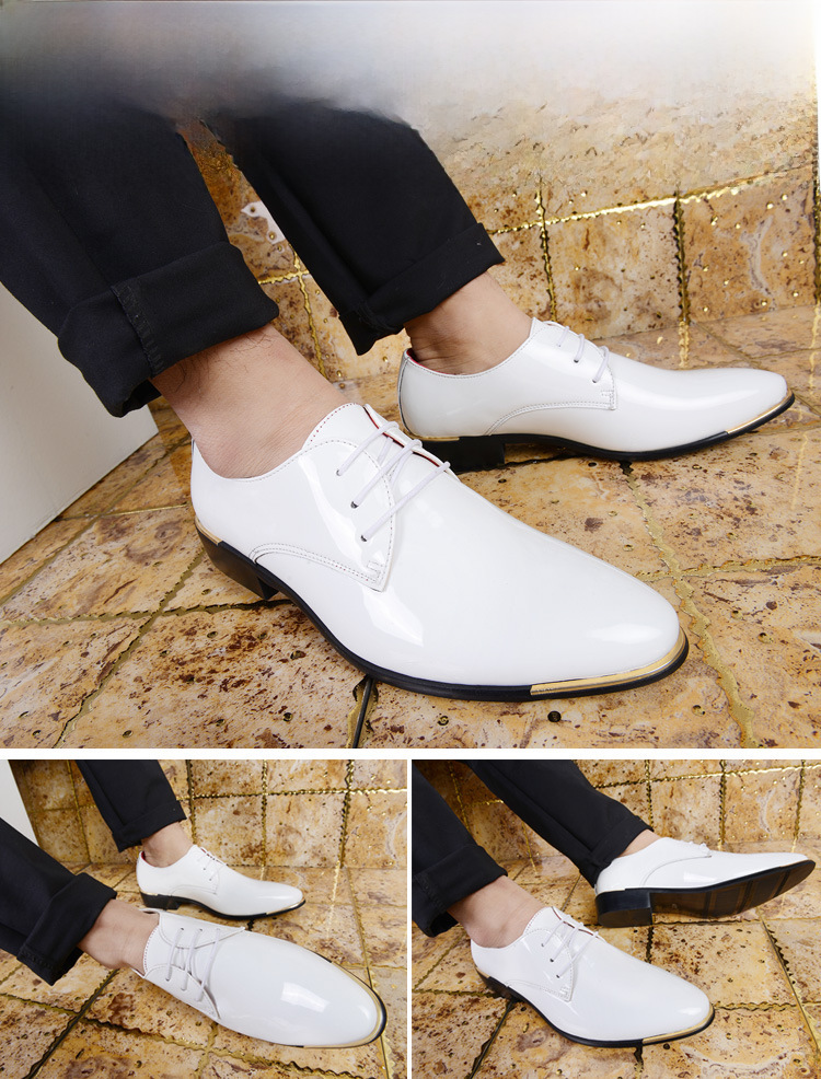 Pointed Toe retro British men's business casual leather shoes Korean patent leather men's lace-up leather shoes plus size men's shoes 48_vogvips.com