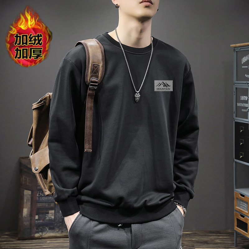 Otoño y invierno de cuello redondo nuevo estilo de moda suelta estilo de estilo de Hong Kong abrigo de hombre 420 gramos de terciopelo grueso suéter