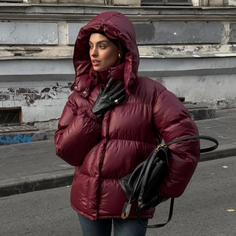European and American Cross-Border 2025 Women's Cotton Coat, Elegant Style, Stand-Up Collar, Single-Breasted Zipper Jacket, Hooded