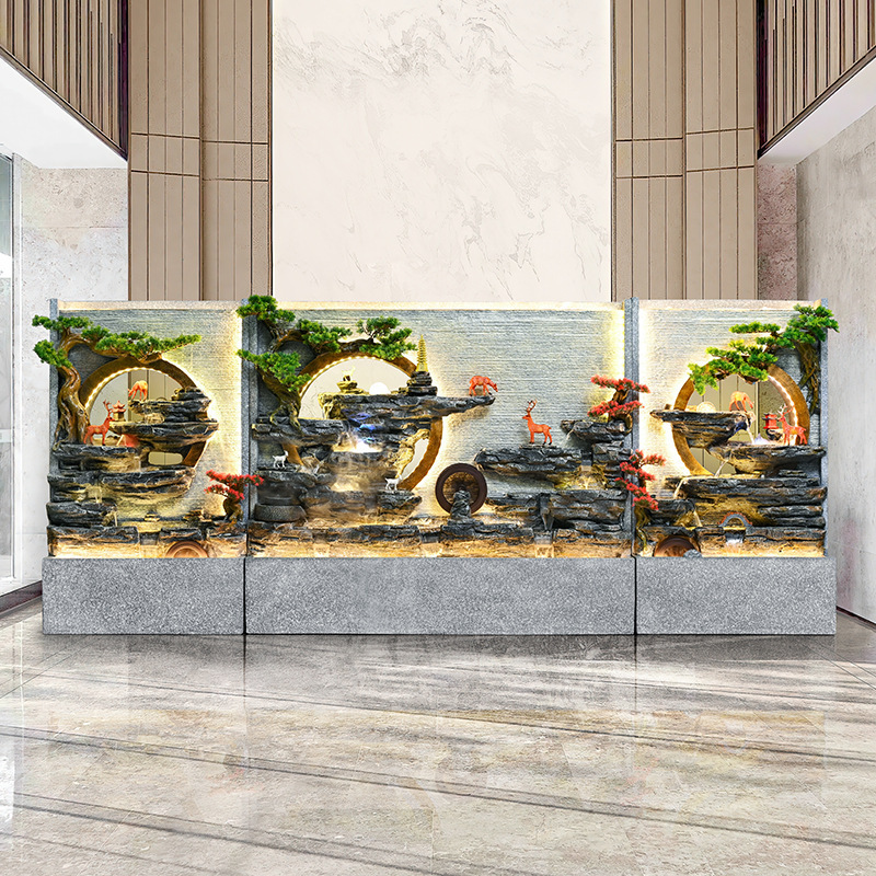 Large Water Curtain Wall Background Wall Rockery Flowing Water Fountain Living Room Indoor Screen Courtyard Circulating Waterfall Landscape Ornaments