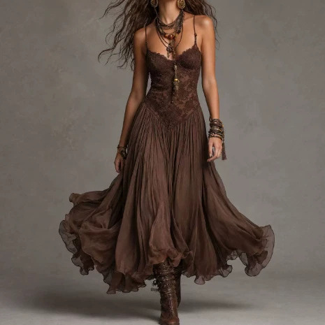 In stock 2026 European and American style chiffon printed strap slim-fit long dress retro elegant dress cross-border new model In stock 2026 European and American style chiffon printed strap slim-fit long dress retro elegant dress cross-border new model