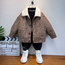 男童皮衣洋气儿童加绒外套秋冬季羊羔绒宝宝加厚夹克童装2025新款