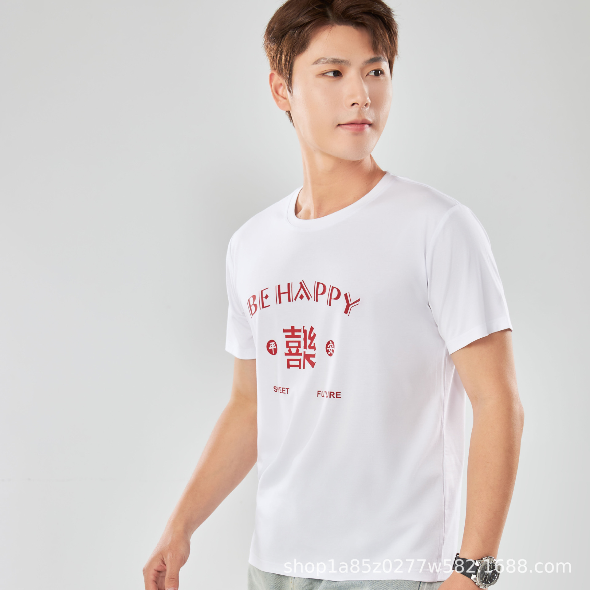 Nueva camiseta con sensación de hielo para hombre de manga corta Solona, camisa cultural, camisa publicitaria de letras, ropa de trabajo suelta de cuello redondo, impresión de letras