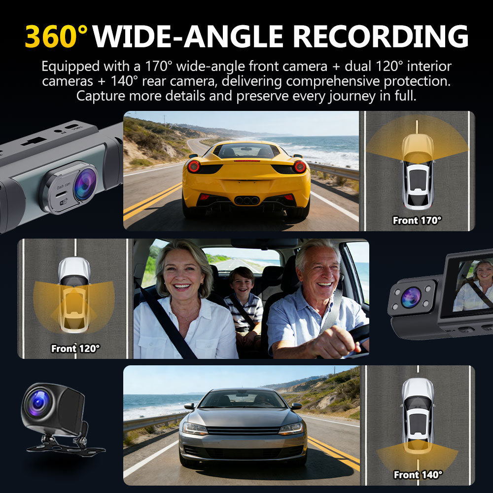 Cross-Border Four-Lens Dash Cam with Wifi Connectivity, Full-Range Monitoring of Front, Rear, Left, and Right Sides, and Night Vision