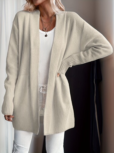 Elegant Cardigan Elegant Open Front Knit Cardigan Solid Long