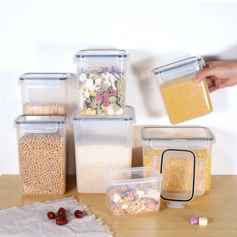 Food-Grade Sealed Jar Plastic Thickened Transparent Storage Box Square Snack Storage Jar Grain Storage Jar