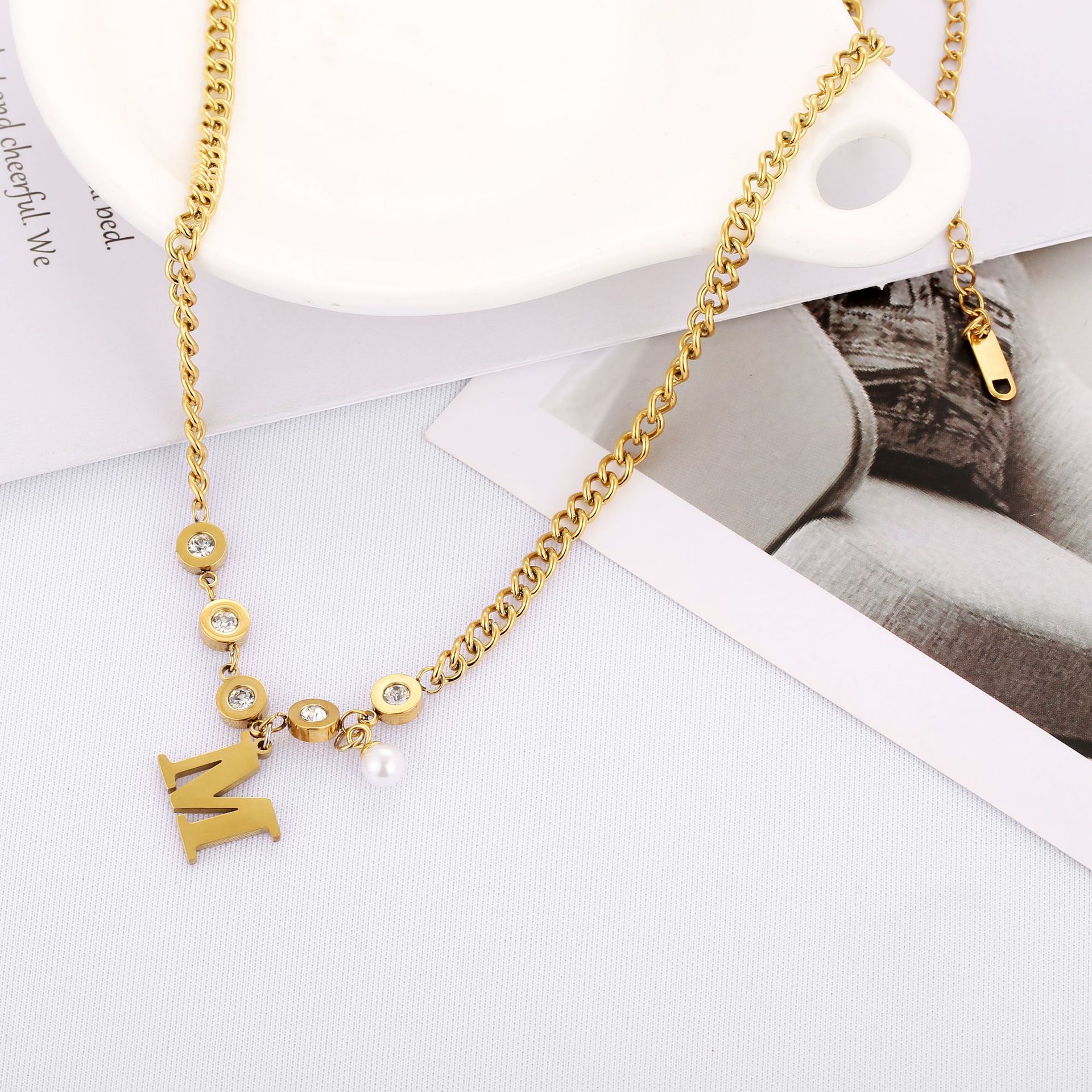 European and American personality letter M titanium steel necklace wholesalepicture2