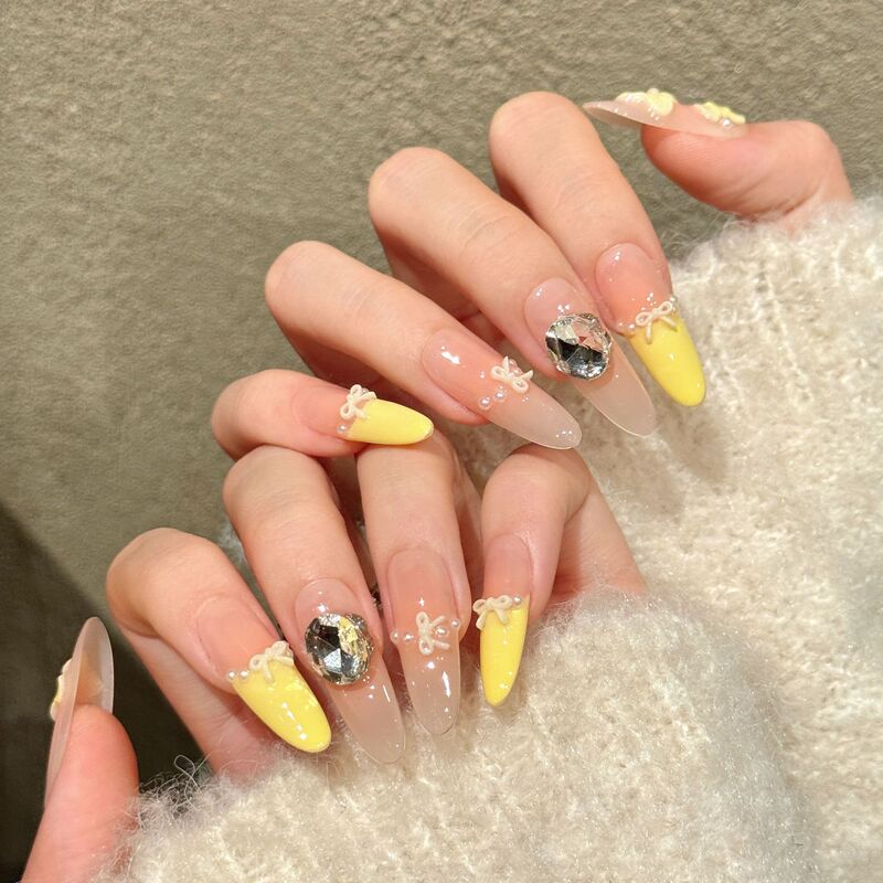 Rikaman Original [Yellow Butterfly Sweet Diamond] Yellow Tone Clear Handmade Wearable Nails Wholesale Sweet, Tender, Soft and Full of Vitality