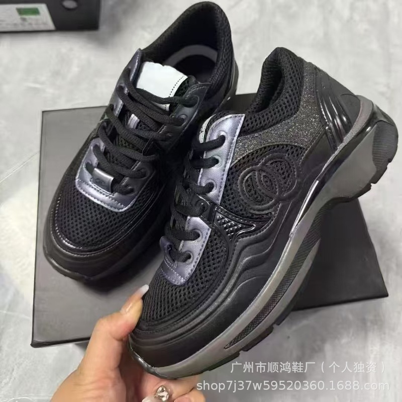高版银角大王运动鞋真皮厚底老爹鞋网面百搭系带透气休闲运动鞋女|undefined
