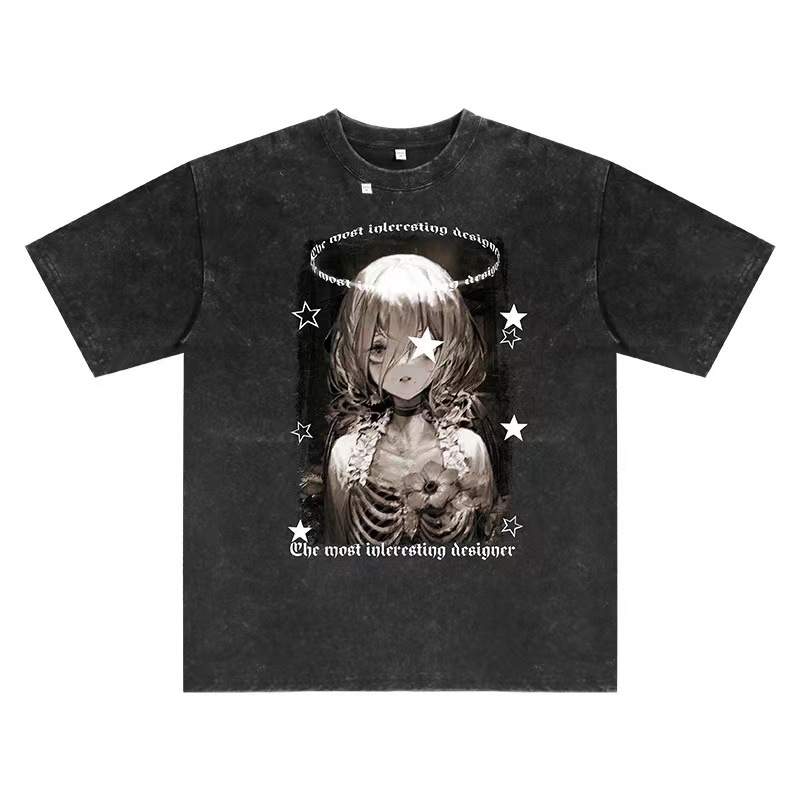230g impresión camiseta de manga corta para hombres verano nuevo cuello redondo suelto oversize americano vintage in camiseta de moda