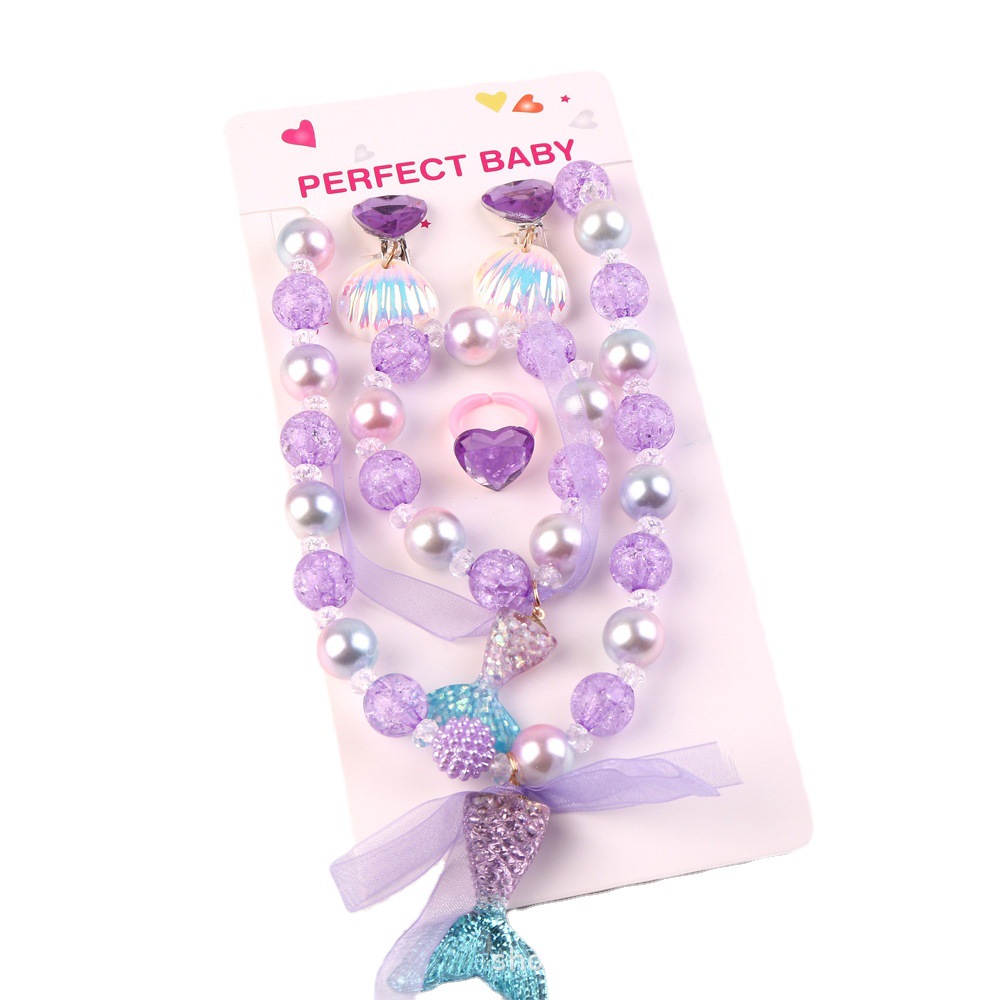 Collar DE LOS NIÑOS sirena cola collar de perlas pulsera anillo pendientes traje niñas bebé joyería fábrica al por mayor