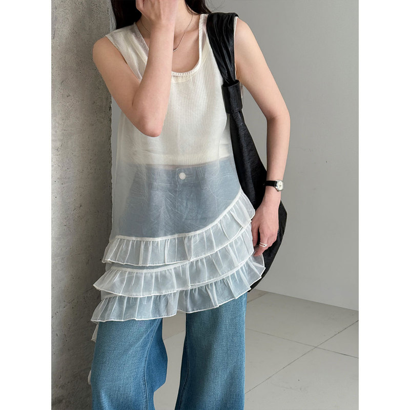 Ns French-Style Gentle Irregular Ruffle Sleeveless Top for Women 26 Early Spring New Layered Vest Dress 89025 Ns French-Style Gentle Irregular Ruffle Sleeveless Top for Women 26 Early Spring New Layered Vest Dress 89025