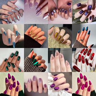 Cross-Border Hot Sale of Various Types of Pure Lust Style Simple Reflective Cat-Eye Wearable Nails, Various Types of Glossy Nails, Finished Products Wholesale
