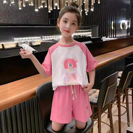童装夏季女童套装夏装中大童短袖t恤上衣短裤儿童运动服两件套女
