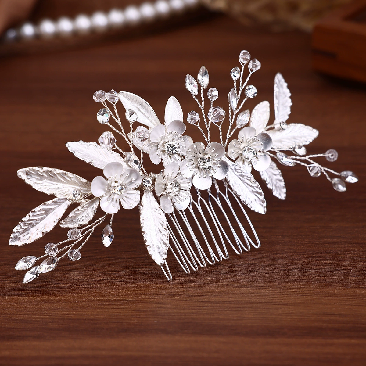 Silver hair accessory for bride handmade, European style, Amazon, flowered