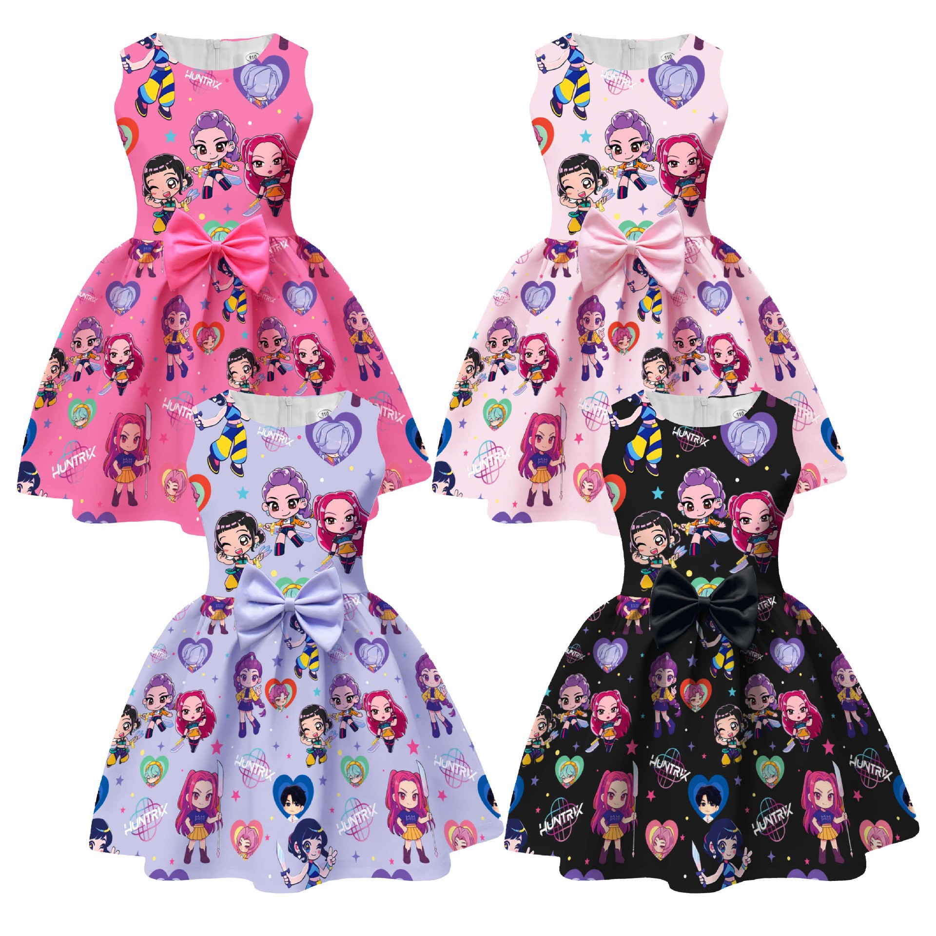 New Cross-Border Witch Girl Group Print Girls' Dress Girls' Bow Dress 94212