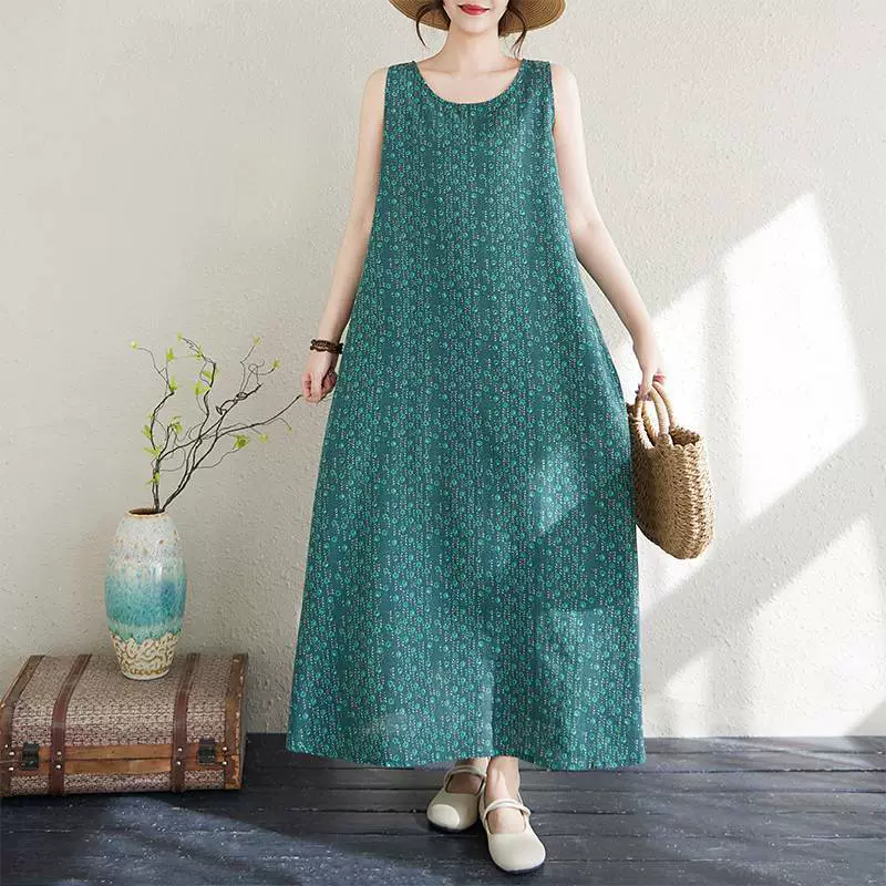 2025 реальный выстрел супер-размера 220 кг Летний богемный национальный стиль принт хлопчатобумажная льняная свободная длинная юбка большая юбка