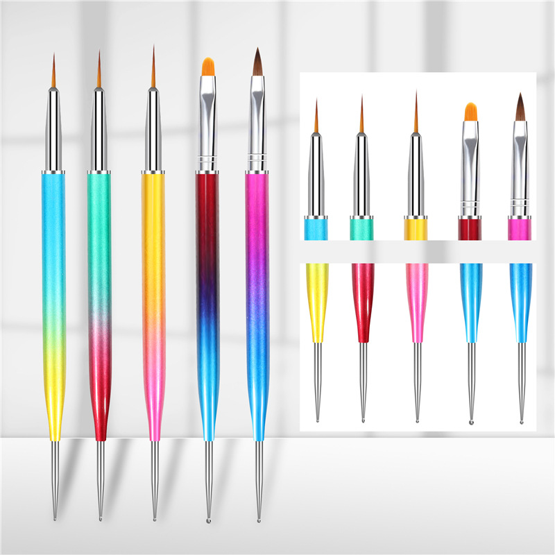 Especial transfronterizo para 5 piezas gradiente de color pluma de Arte de uñas de doble cabeza