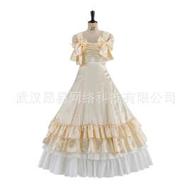香槟色Lolita哥特式吊带百褶礼服连衣长裙舞台COS服 宫廷洋装现货