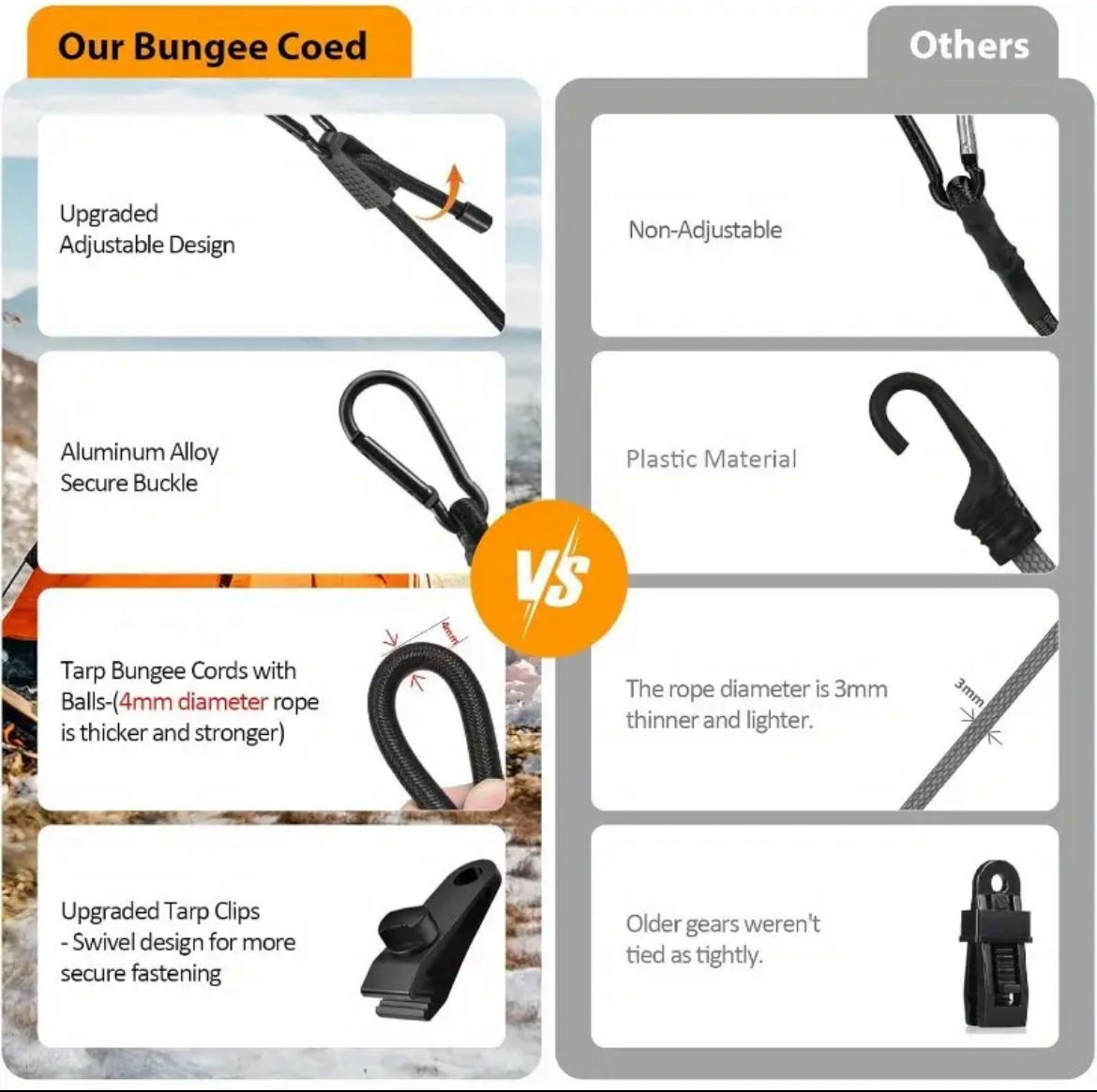 Adjustable Outdoor Carabiner Elastic Rope Camping Style Car Camping Style Clothesline Luggage Binding Rope Packing Belt Elastic Rope