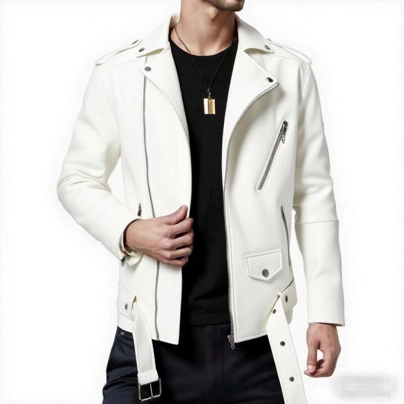 Men's Leather Coat for Lobos Autumn and Winter New Mid-length Men's Leather Coat Coat Slim-fit Korean Men's plus size Women