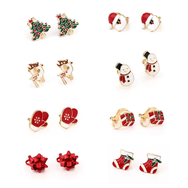 Cross-Border New Christmas Pierced Ear Clips Creative Cartoon Christmas Tree Snowman Socks Ear Clips Kidsren and Girls Earrings
