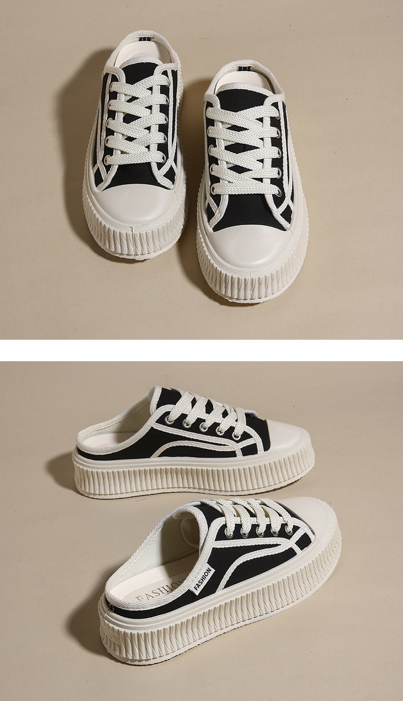 2024 verano nuevos zapatos de galleta ins moda versión coreana de todos los zapatos de lona de arrastre medio zapatos casuales de estudiante de suela gruesa_voghion.com