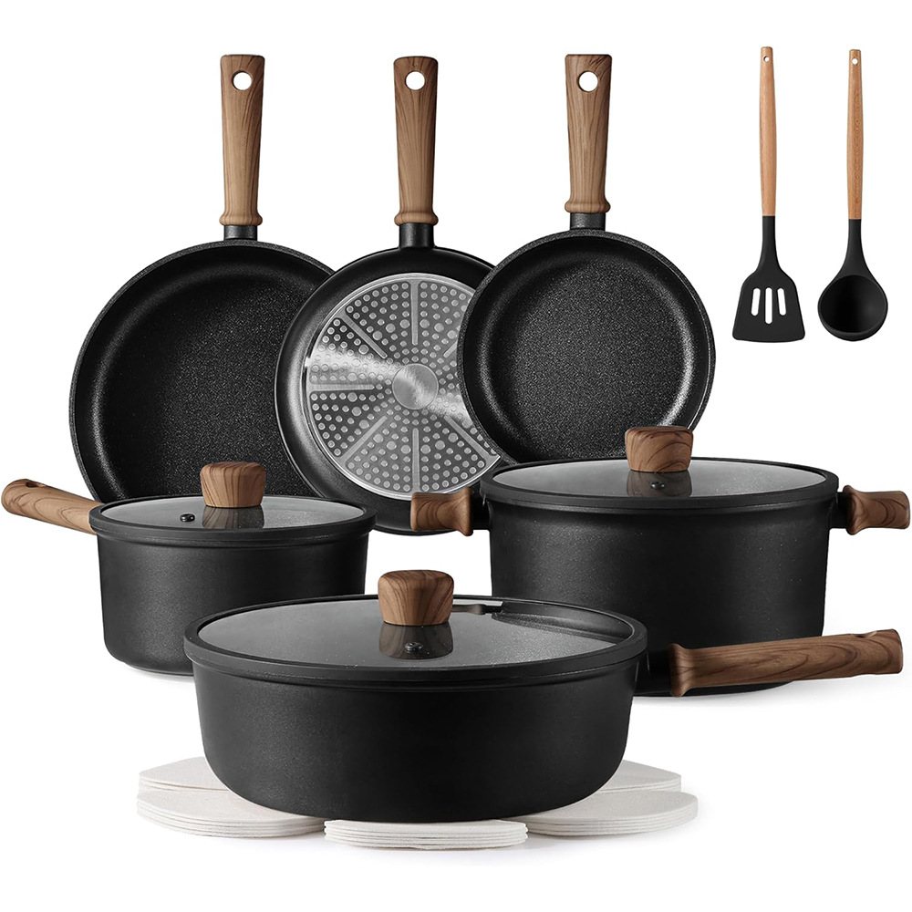 Conjunto de paneles negros transfronterizos general para cocinar y fritar en una olla antiadherente para fritar verduras gruesas de alto valor de color