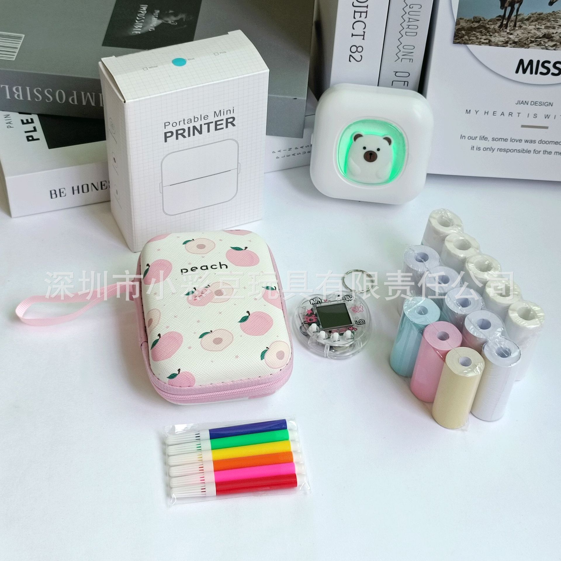 X7 흰색 + 감열지 5개 + 접착지 5개 + 색종이 3개 + 색펜 + 가방 + 전자 애완동물