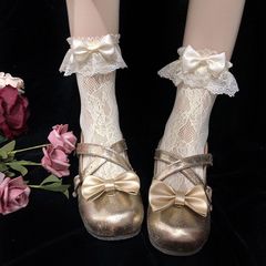 Lolita-style Japanese-style sheer lace socks for women, featuring delicate floral patterns, cute bow details, and a soft, girly vibe—perfect as short or mid-calf length, lightweight JK-inspired designs.