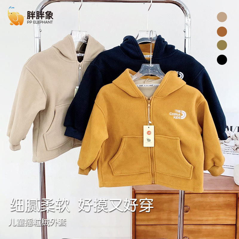 Chaqueta de vellón polar para niños, modelos de primavera y otoño 2024, nuevos niños, ropa de otoño con capucha para niños, chaqueta gruesa para niños